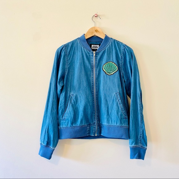 Disney Chambray Jacket Jean Bomber Believe in Mermaid Small - Picture 1 of 7
